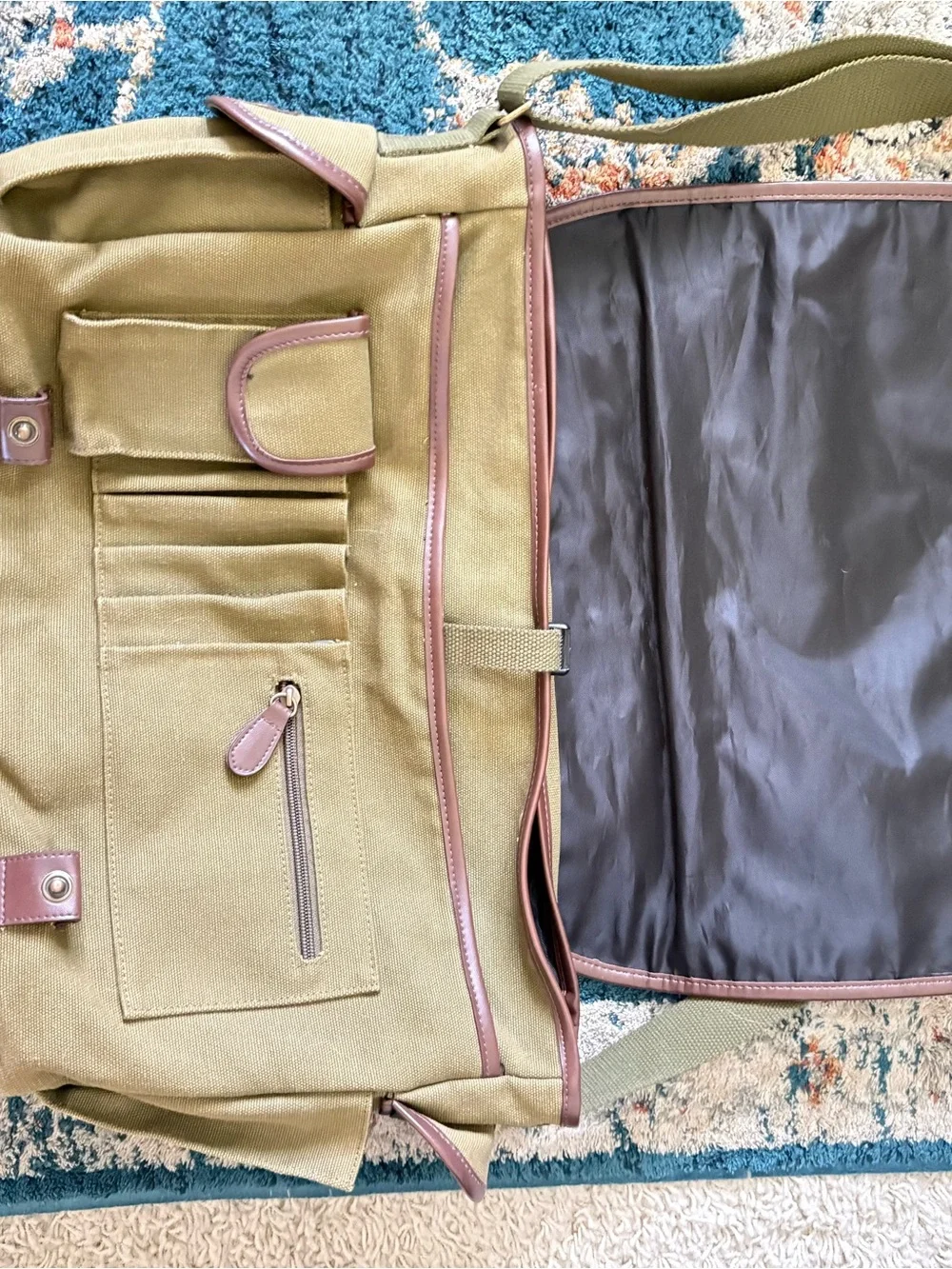 Disney Olive Green Canvas Messenger Bag with Brown Trim and Mickey